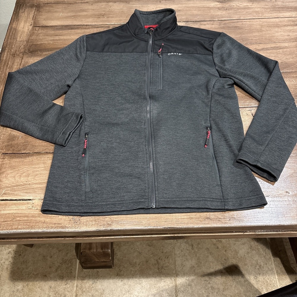 Orvis Jacket Mens Medium Gray Full Zip Mock Neck Pockets Outdoor Hiking